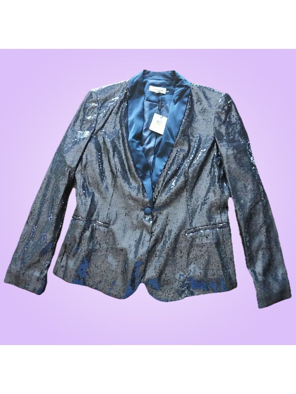 Calvin Klein Deep Sea Blue Sequin One-Button Blazer NWT Women’s Medium